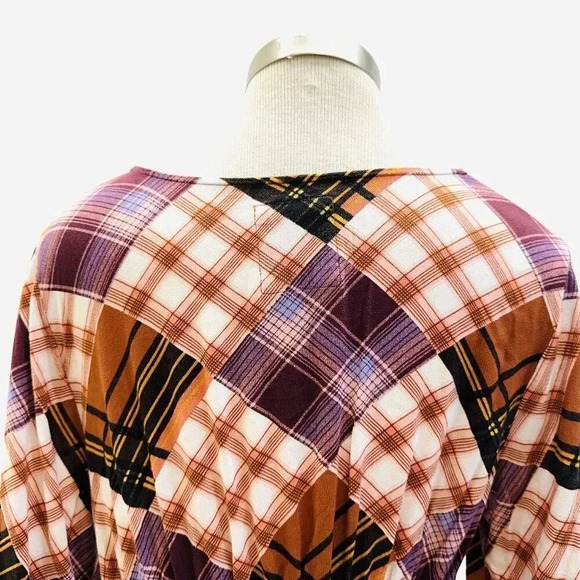 NWT SO GOODS FOR LIFE Junior Long Sleeve Pullover Plaid Brown V-Neck Dress Large - Picture 5 of 12